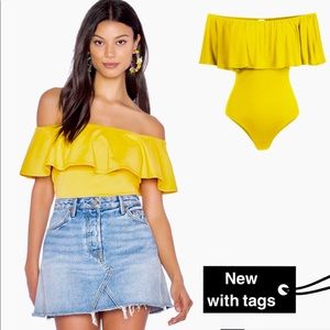 Flounce off shoulder bodysuit